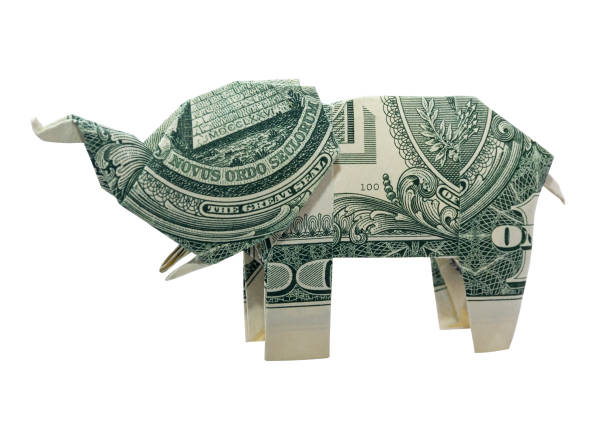 istock Money Origami ELEPHANT With TUSKS Folded with Real One Dollar Bill 1248560227