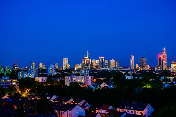 istock Beautiful view on  Frankfurt am Main (european finance center city) downtown skyline cityscape during twilight blue hour, sunset. Hesse, Hessen, Germany 1248561611