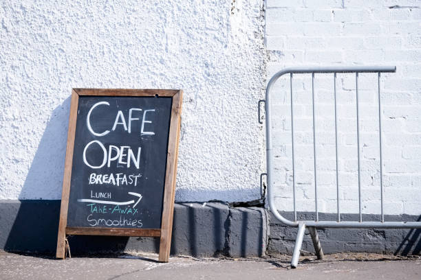 istock Take away breakfast cafe open board sign 1248562699