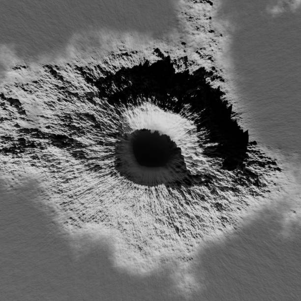 istock 3d rendering. A meteorite crater on the surface of a satellite, moon or planet. Procedurally generated crater texture. 1248562759