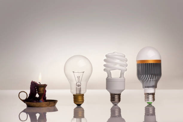 istock Progress of lighting with candle, tungsten, fluorescent and LED 1248568546