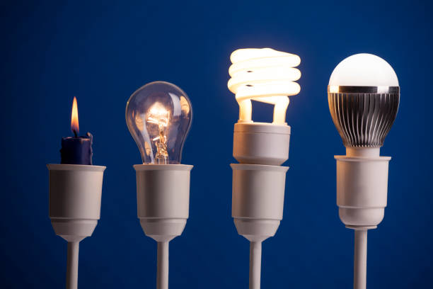 istock Progress of lighting with candle, tungsten, fluorescent and LED 1248568562