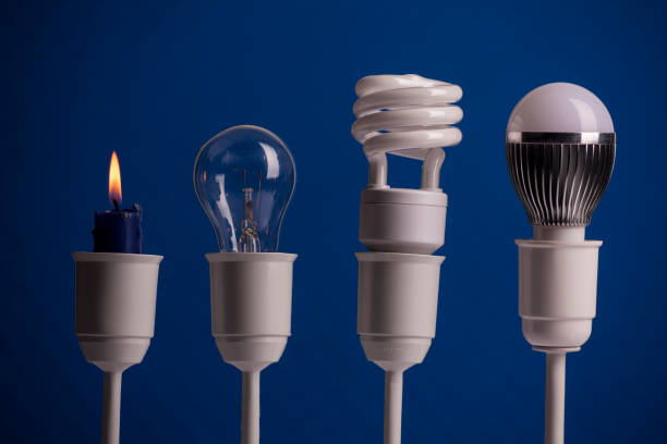 istock Progress of lighting with candle, tungsten, fluorescent and LED 1248568564