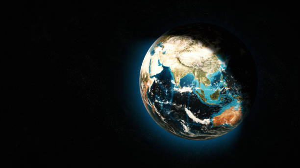 istock Digitally created abstract Earth globe in space with atmosphere and stars background, 16:9 format, focused on Asia and Oceania 1248571260