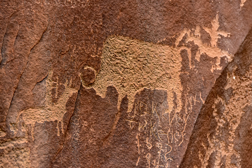 Petroglyphs at Newspaper Rock, in Canyonlands National Park, Utah.