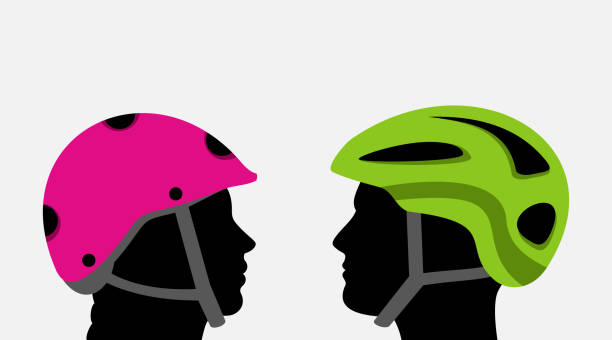 personen in fahrradhelmen - cycling helmet cycling sports helmet isolated stock-grafiken, -clipart, -cartoons und -symbole