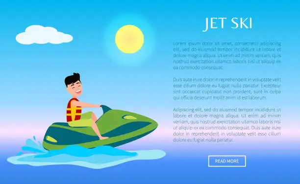 Vector illustration of Jet Ski Web Poster Summer Sport Activity Man Ride
