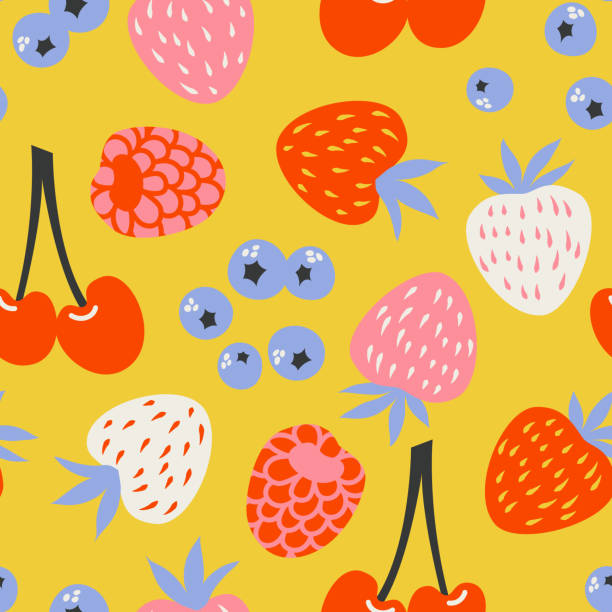 벡터 원활한 패턴 - cherry coloured colored background yellow red stock illustrations