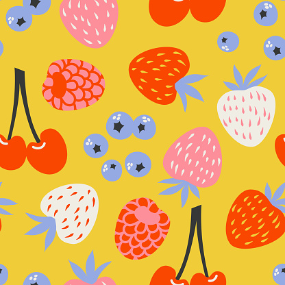 Vector seamless pattern with summer berries in the flat style