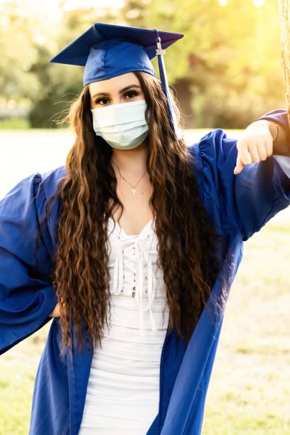 istock Young woman celebrating her graduation wearing a protective face mask 1248574042