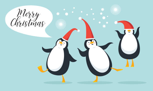 Cute funny pengguins . Christams card, poster, banner, flyer or other graphic design vector art illustration