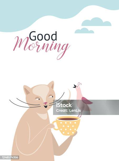 Vetores de Bom Dia Design De Cartão De Saudação Cartão De Feliz Aniversário Gato Bonito Com Xícara De Chá E Passarinho e mais imagens de Animal - iStock Vetores de Bom Dia Design De Cartão De Saudação Cartão De Feliz Aniversário Gato Bonito Com Xícara De Chá E Passarinho e mais imagens de Animal - iStock