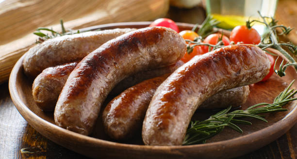 istock plate of german bratwurst sausages with herbs 1248577222