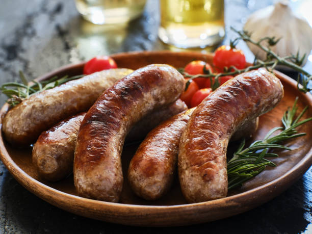 istock plate of german bratwurst sausages with herbs 1248577223