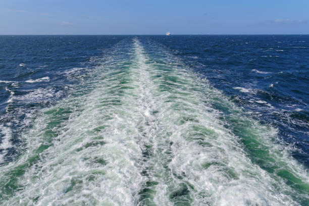 istock Water wake from cruise ship against horizon 1248583398