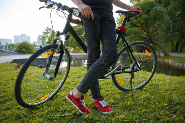 istock A tourist biker is sitting on a bicycle. 1248585387