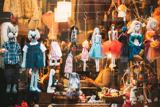 Tallinn, Estonia - December 5, 2016: Dolls In Shop Diplay. Rag Dolls Are Popular Souvenirs.