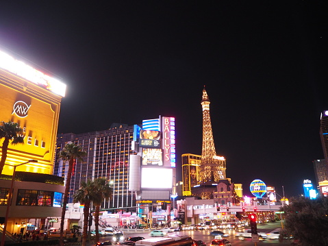 In July 2019, lots of cars were driving on the Strip in Las Vegas.