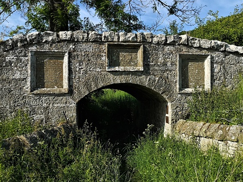 A view of the architectural detail of the ancient old stone bridge at Parenwell which is of local historical interest due to Mary Queen of Scots having been here.