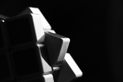 black and white rubik's cube drawn with black background