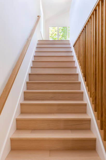 Staircase that leads to the second floor stock photo