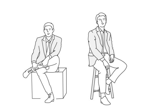 Relaxed Business people Relaxed Business people. Line drawing vector illustration. anticipation illustrations stock illustrations
