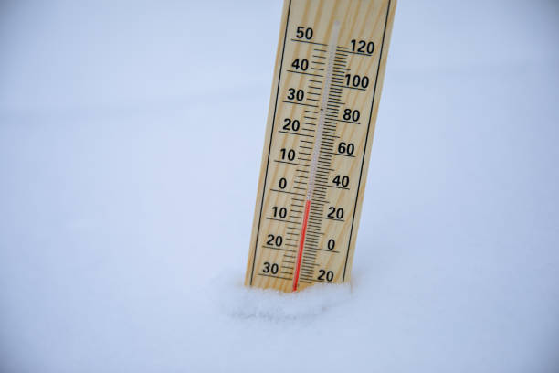 istock Wooden thermometer in snow 1248594539