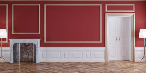 istock Empty glamour antique living room with decoration and fireplace left 1248594575