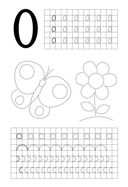 Prescriptions for children number 0, tasks circle the dots and color the pictures, on a white background . Prescriptions for children number 0, tasks circle the dots and color the pictures, on a white background . simple butterfly outline pictures stock illustrations
