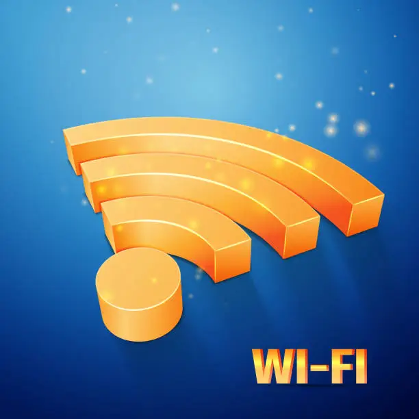 Vector illustration of orange Wi-Fi symbol on blue background