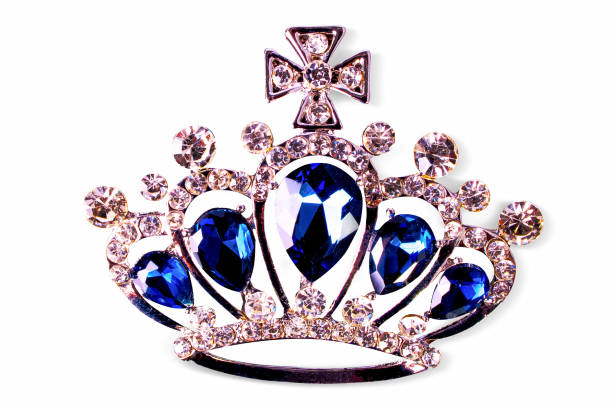 istock Silver crown with blue jems and a big cross above. 1248613576