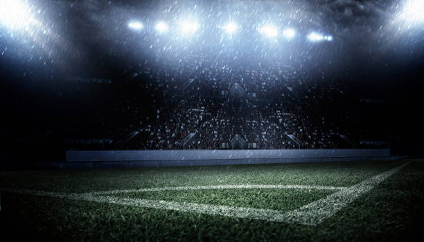 istock Soccer stadium arena with natural green grass 1248613604