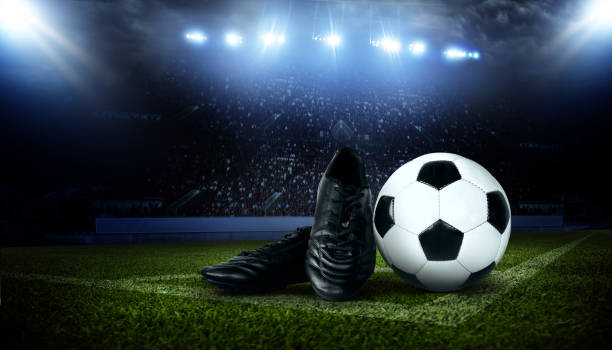 istock Soccer stadium arena with natural green grass 1248615416