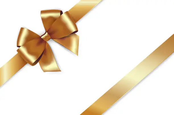 Vector illustration of Shiny golden satin ribbon. Vector gold bow for design discount card