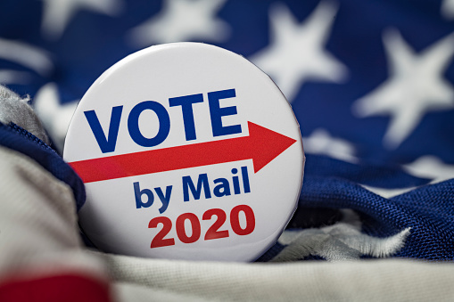 Vote box with stars and election 2022 text November eight midterm election concept. On white color background. Horizontal composition. Isolated with clipping path.