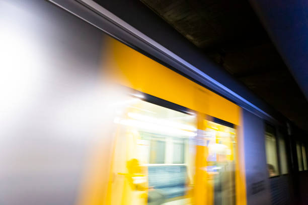 Speeding train in tunnel, abstract background with copy spaces full frame horizontal composition