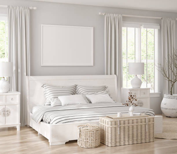 istock Mockup frame in white cozy bedroom interior background 1248625425