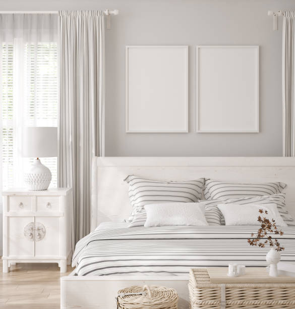 istock Mockup frame in white cozy bedroom interior background 1248625431
