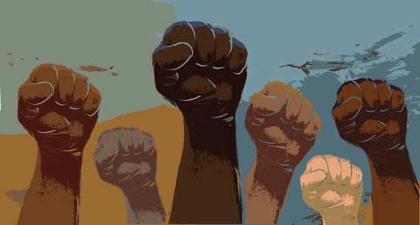 istock Group of protesters or activists hands in the air 1248625694