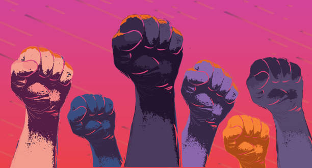 istock Group of protesters or activists hands in the air 1248625734