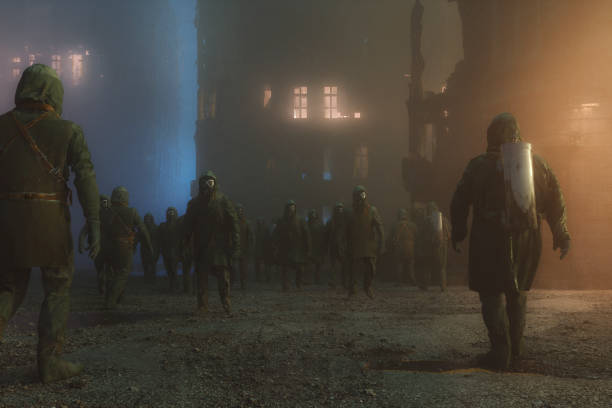 istock Liquidators walking in destroyed city 1248627575