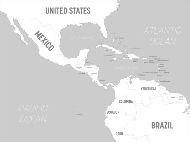 istock Central America map - white lands and grey water. High detailed political map Central American and Caribbean region with country, capital, ocean and sea names labeling 1248630166