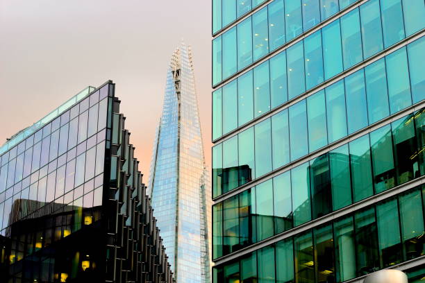 Skyline in London at afternoon. The Shard skyscraper is between office building