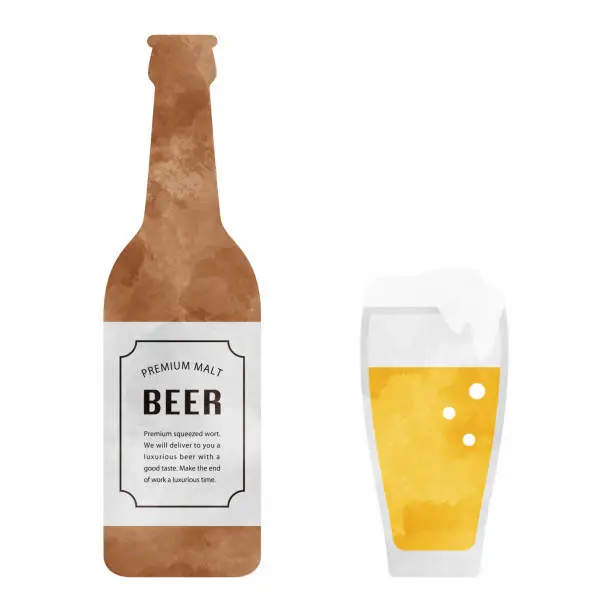 Vector illustration of Glass beer and bottled beer