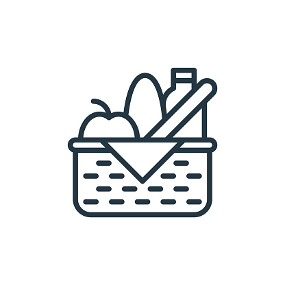 food basket vector icon. food basket editable stroke. food basket linear symbol for use on web and mobile apps, logo, print media. Thin line illustration. Vector isolated outline drawing.