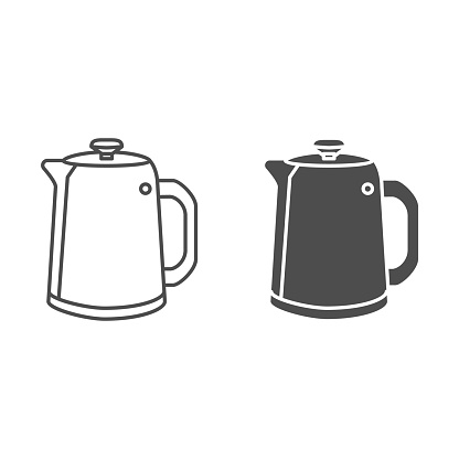 Vintage kettle for tea line and solid icon, kitchenware concept, straight shaped teapot sign on white background, Kitchen tea maker icon in outline style for mobile and web design. Vector graphics