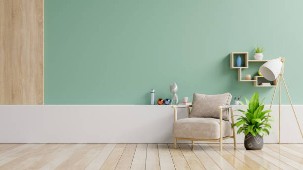istock The interior has a armchair on empty green wall background. 1248643830