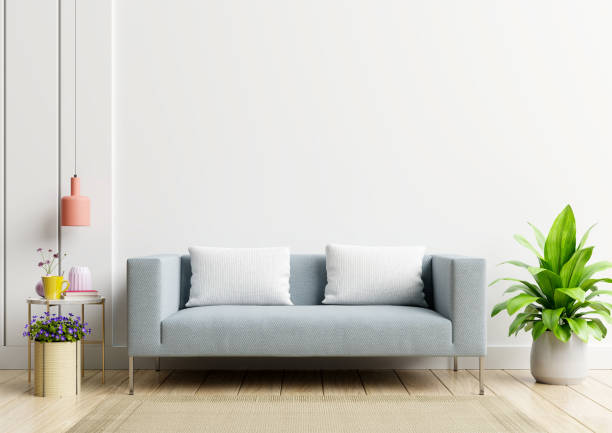 istock Bright and cozy modern living room interior have sofa and lamp with white wall background. 1248643835
