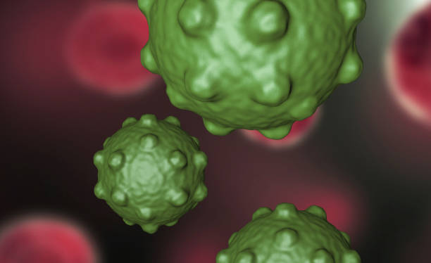 istock Illustration of virus cells or bacteria molecule under microscope. Abstract 3d illustration corona virus cells.Pathogen respiratory influenza. Flying Covid virus cells 1248644615