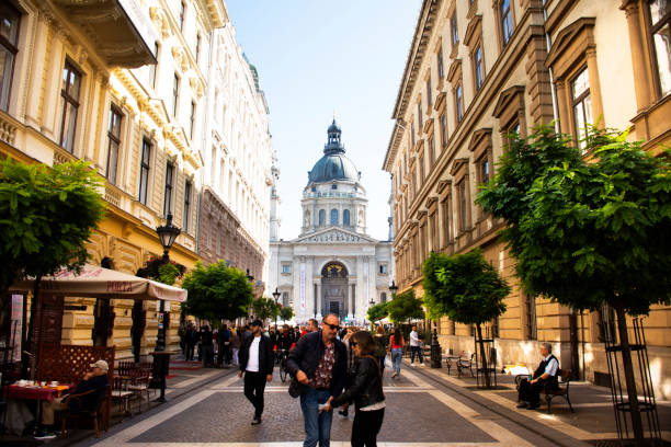 Hungarians and foreign travelers walking travel visit street market go to St. Stephen